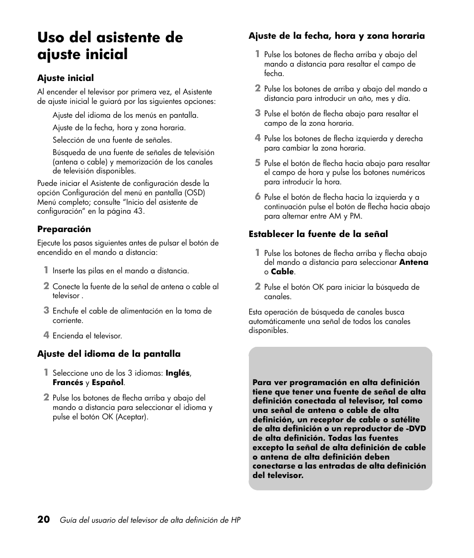 Uso del asistente de ajuste inicial | HP LT3700 User Manual | Page 164 / 200