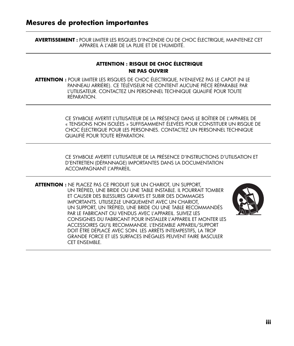 Mesures de protection importantes | HP LT3700 User Manual | Page 69 / 200
