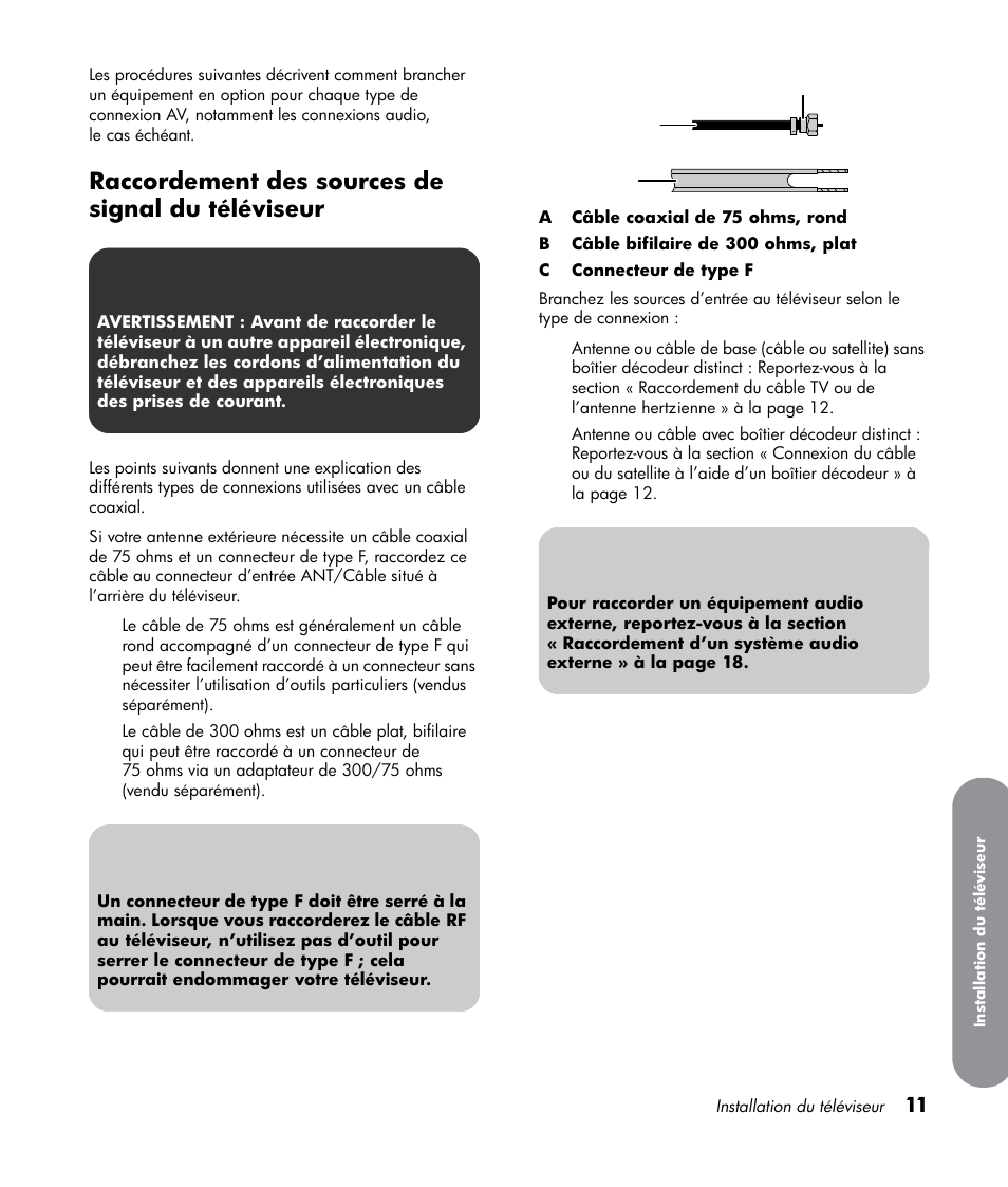 Raccordement des sources de signal du téléviseur | HP LT3700 User Manual | Page 87 / 200