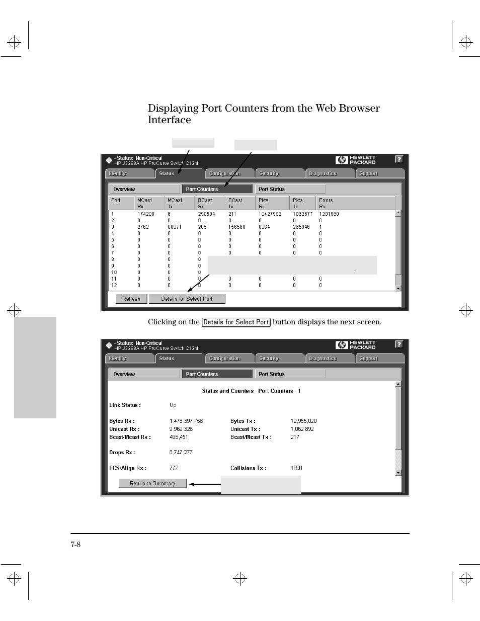 Displaying port counters from the web browser inte | HP 212M User Manual | Page 116 / 166