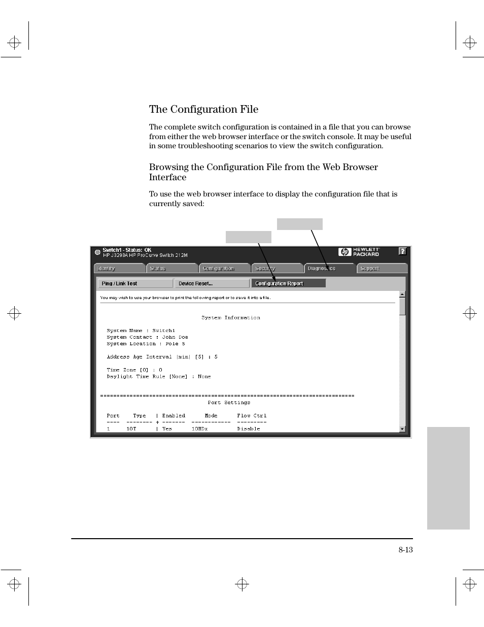 The configuration file, Browsing the configuration file from the web brows, The configuration file -13 | HP 212M User Manual | Page 139 / 166
