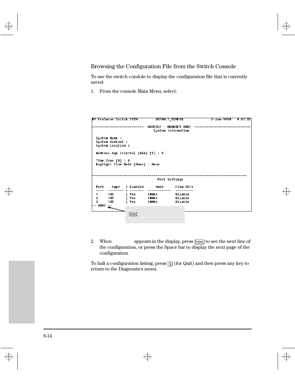 Browsing the configuration file from the switch co | HP 212M User Manual | Page 140 / 166