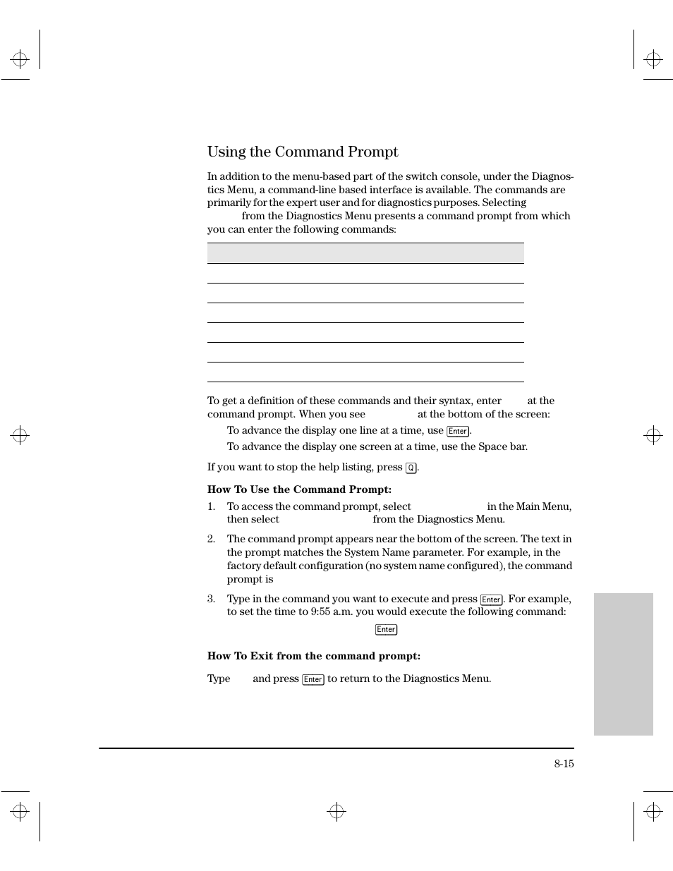 Using the command prompt, How to use the command prompt, How to exit from the command prompt | Using the command prompt -15 | HP 212M User Manual | Page 141 / 166