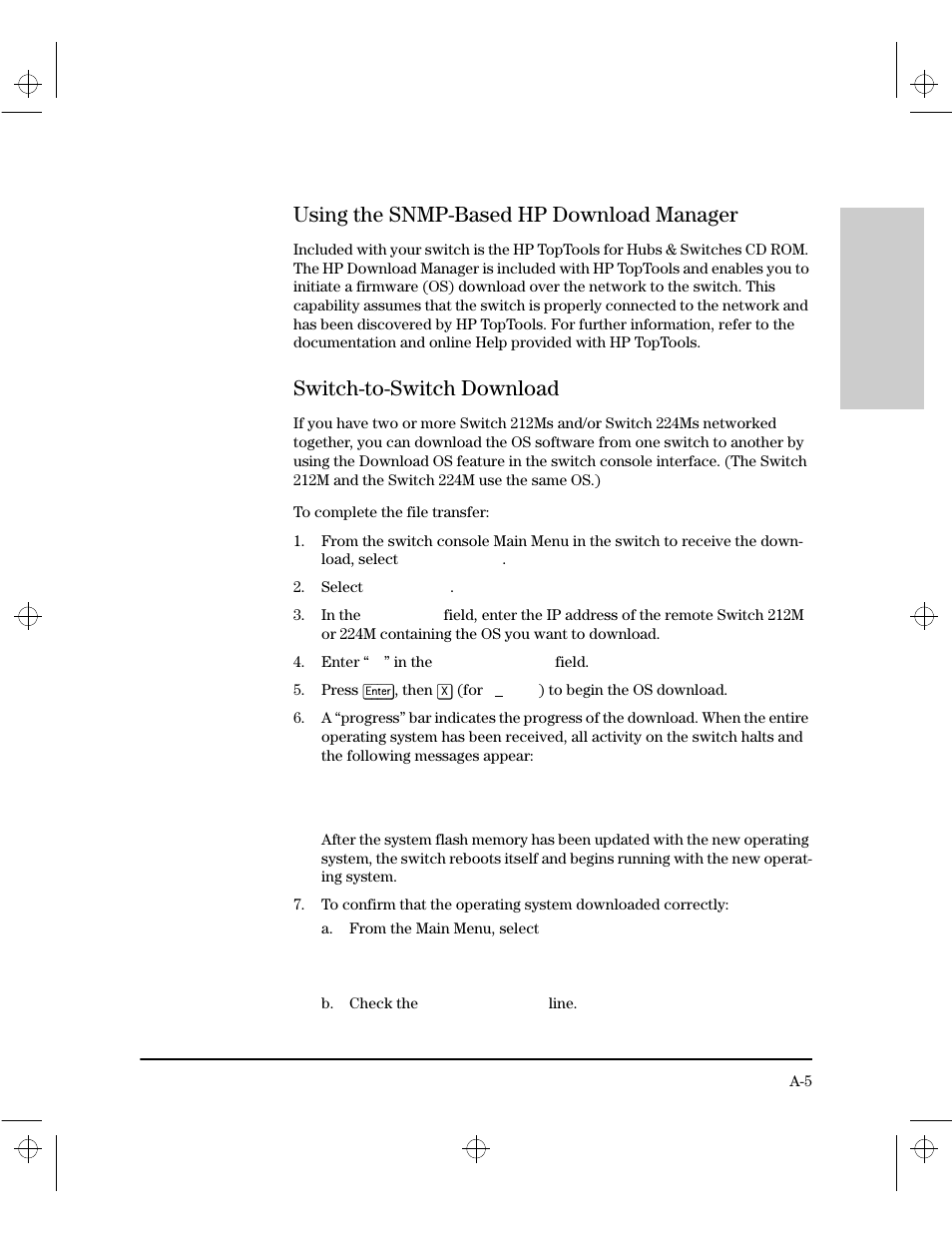 Using the snmp-based hp download manager, Switch-to-switch download | HP 212M User Manual | Page 147 / 166