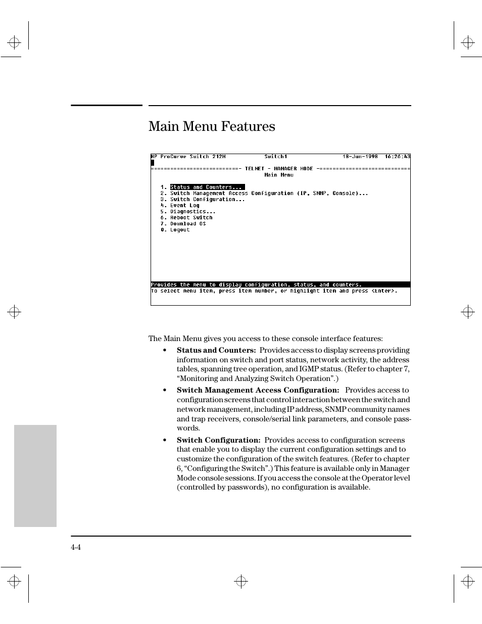 Main menu features | HP 212M User Manual | Page 50 / 166