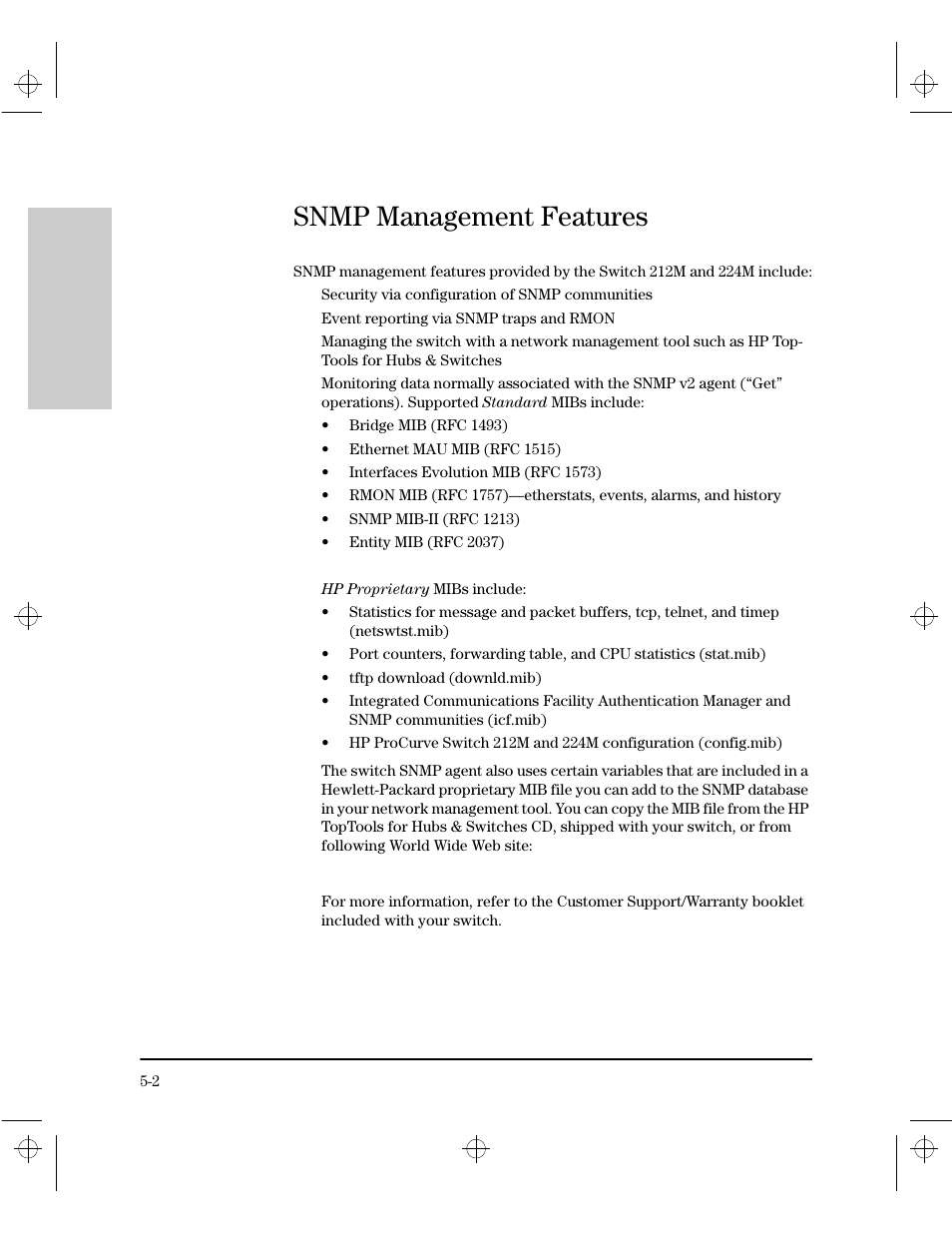Snmp management features | HP 212M User Manual | Page 62 / 166