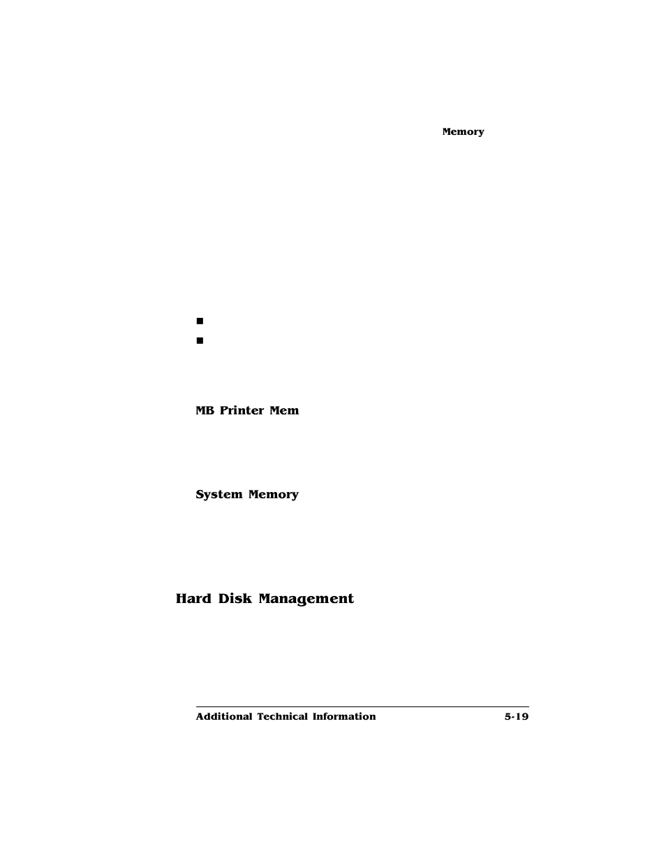 Mb printer mem, System memory, Hard disk management | Hard disk management 5-19 | HP QMS 4060 User Manual | Page 161 / 232