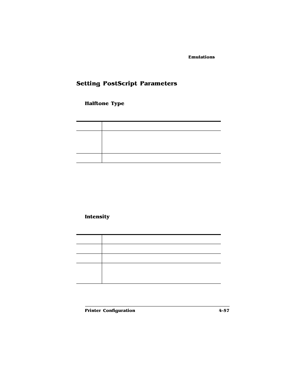 Setting postscript parameters, Halftone type, Intensity | Setting postscript parameters 4-57 | HP QMS 4060 User Manual | Page 91 / 232