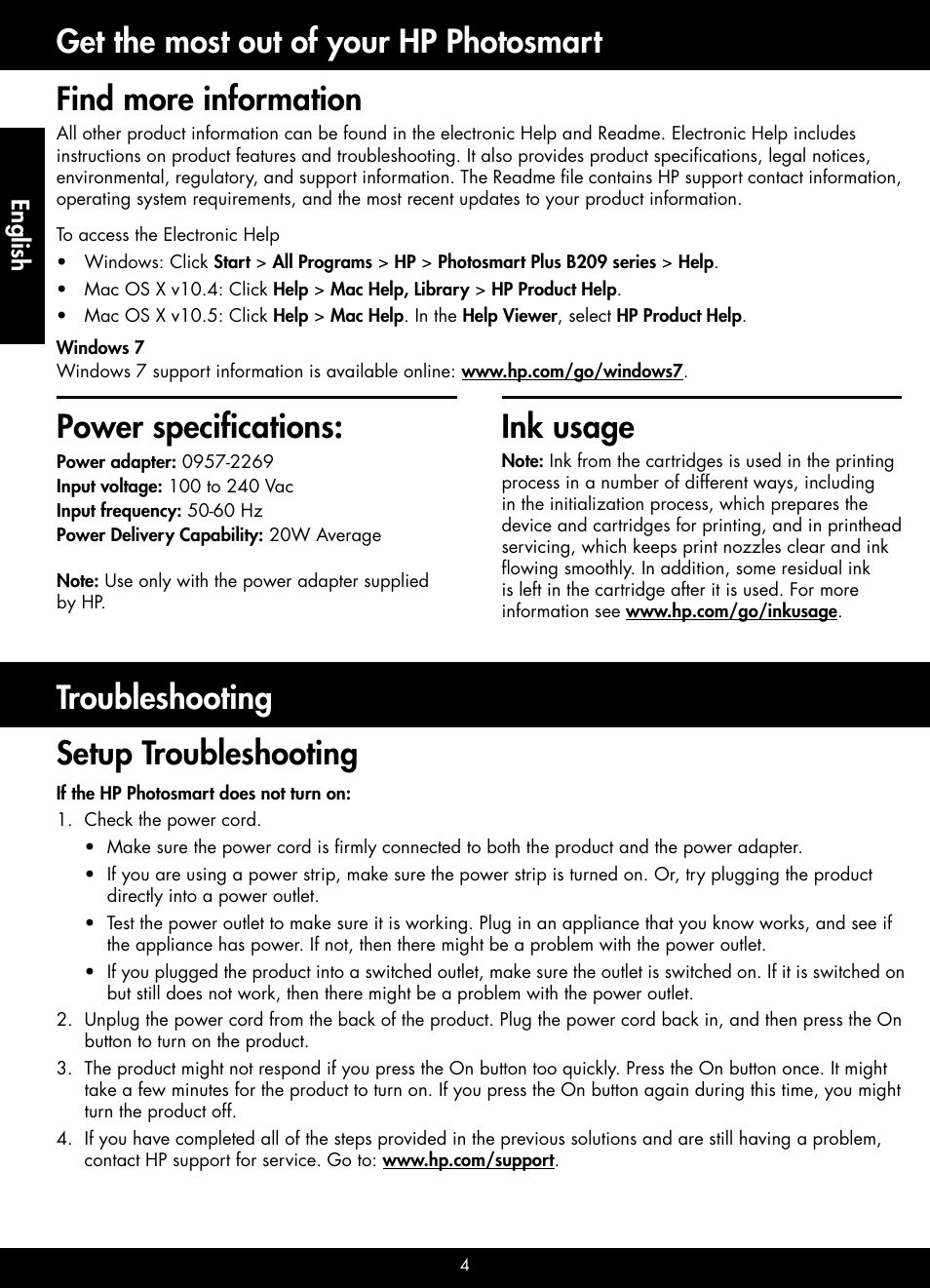 Find more information, English | HP B209 User Manual | Page 4 / 24