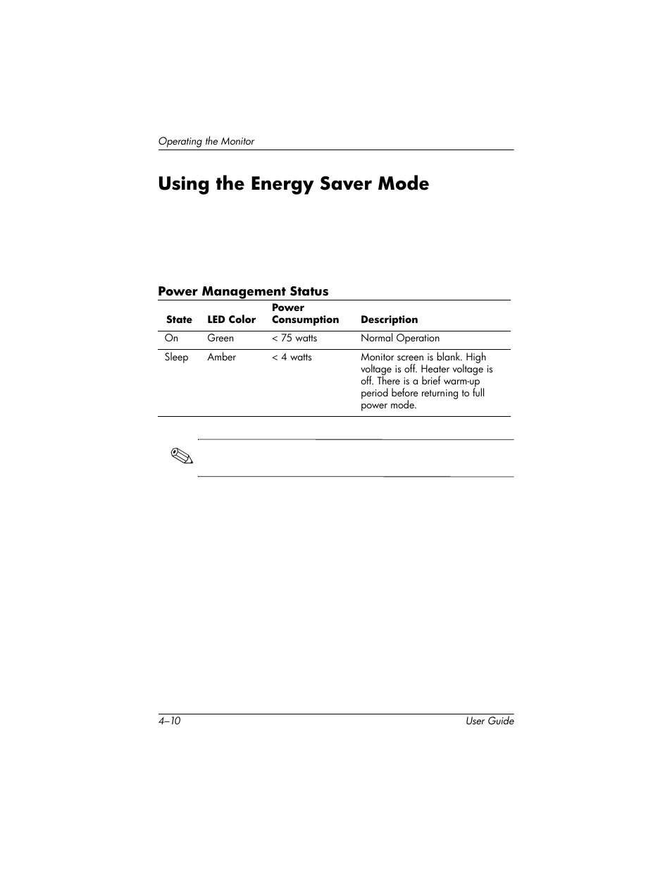 Using the energy saver mode, Using the energy saver mode –10 | HP 75 User Manual | Page 28 / 44