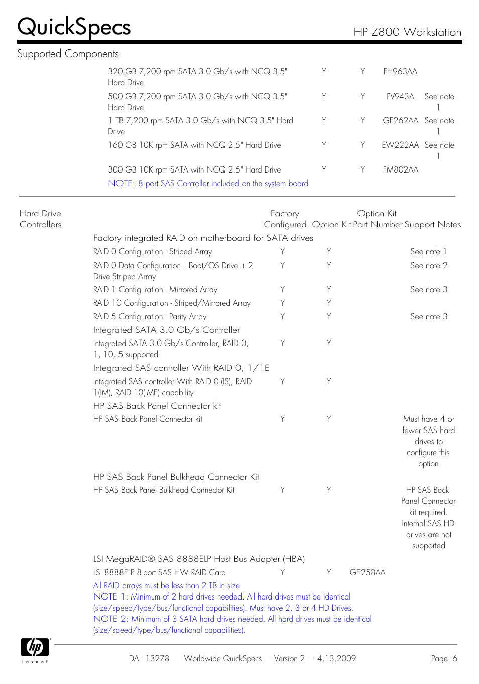 Quickspecs, Hp z800 workstation supported components | HP Z800 User Manual | Page 6 / 55