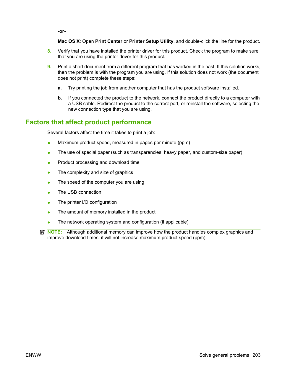 Factors that affect product performance | HP CM3530 User Manual | Page 217 / 302