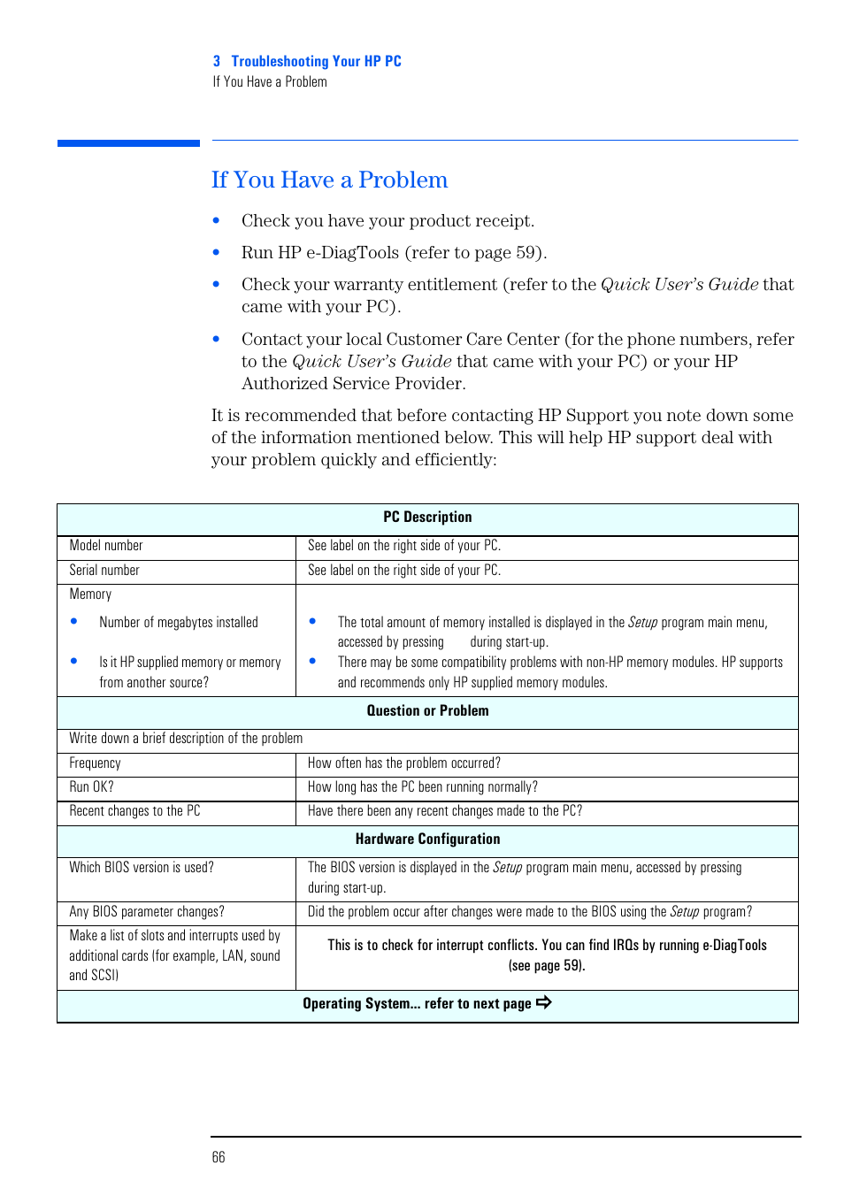 If you have a problem | HP VECTRA VL800 User Manual | Page 66 / 72