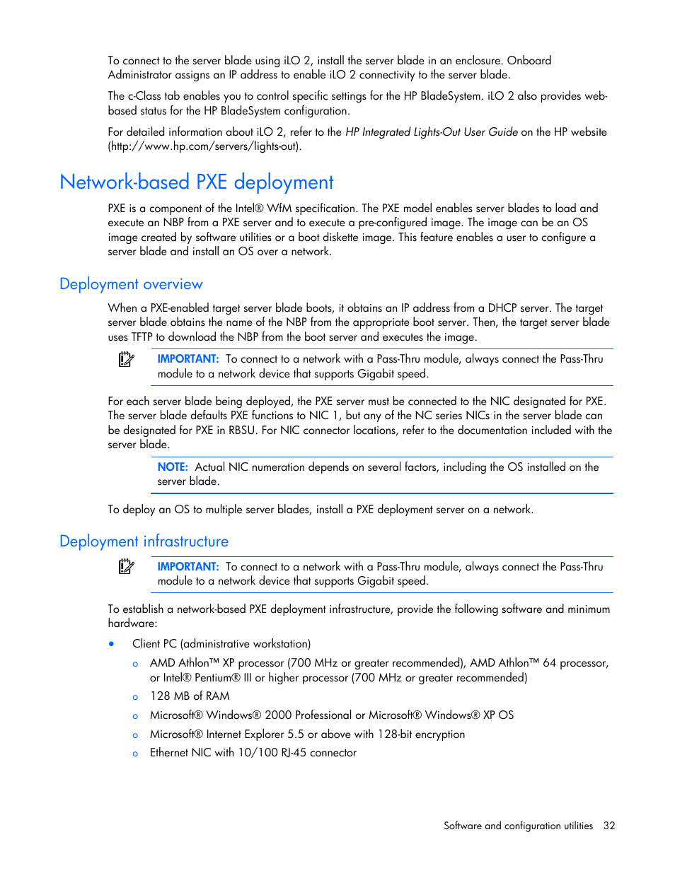Network-based pxe deployment, Deployment overview, Deployment infrastructure | HP PROLIANT 580554-001 User Manual | Page 32 / 87