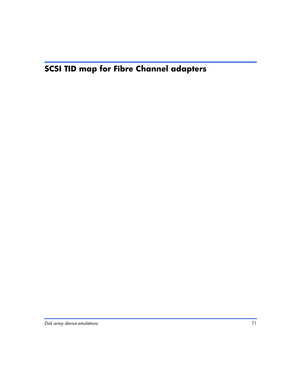 Scsi tid map for fibre channel adapters, Scsi tid map for fibre channel adapters 71 | HP XP12000 User Manual | Page 69 / 82