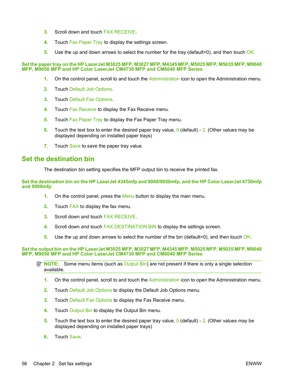 Set the destination bin | HP LASERJET 300 User Manual | Page 64 / 148