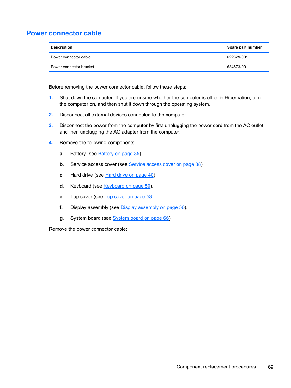 Power connector cable | HP 1103 User Manual | Page 77 / 101