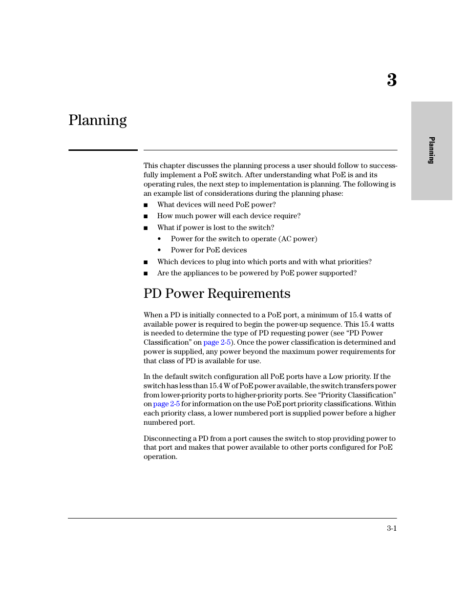 Planning, Pd power requirements, 3 planning | Pd power requirements -1 | HP procurve J8164A User Manual | Page 17 / 32