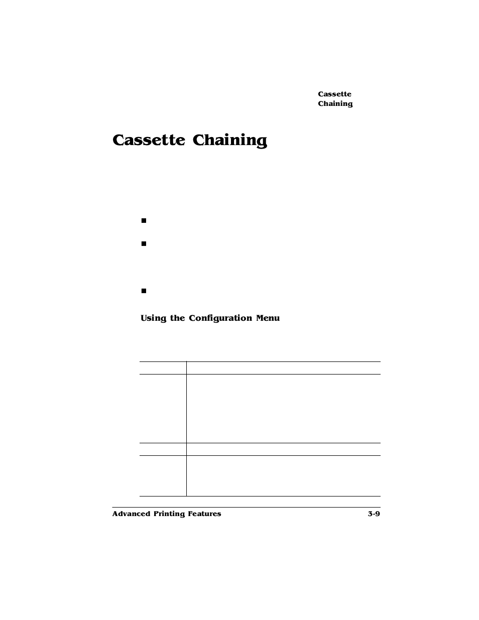 Cassette chaining, Using the configuration menu, Cassette chaining -9 | Dvvhwwh&kdlqlqj | HP 2425 User Manual | Page 53 / 186