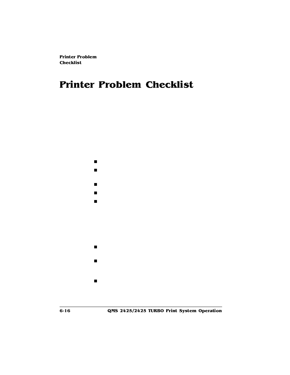 Printer problem checklist, Printer problem checklist -16, 3ulqwhu3ureohp&khfnolvw | HP 2425 User Manual | Page 96 / 186