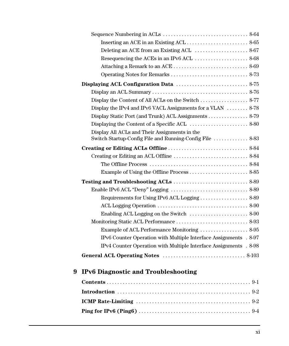 9 ipv6 diagnostic and troubleshooting | HP 6200YL User Manual | Page 13 / 314