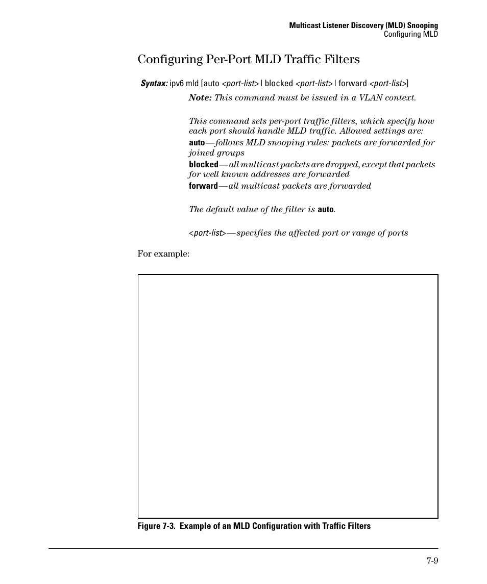 Configuring per-port mld traffic filters, Configuring per-port mld traffic filters -9 | HP 6200YL User Manual | Page 163 / 314