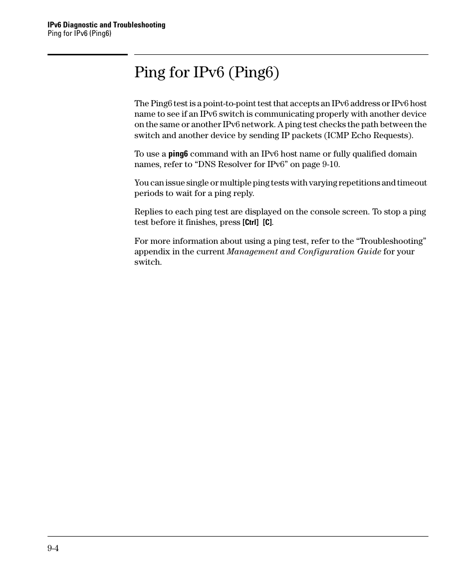 Ping for ipv6 (ping6) | HP 6200YL User Manual | Page 284 / 314