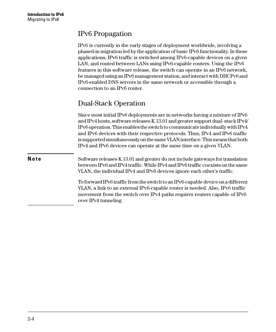 Ipv6 propagation, Dual-stack operation, Ipv6 propagation -4 | Dual-stack operation -4 | HP 6200YL User Manual | Page 32 / 314