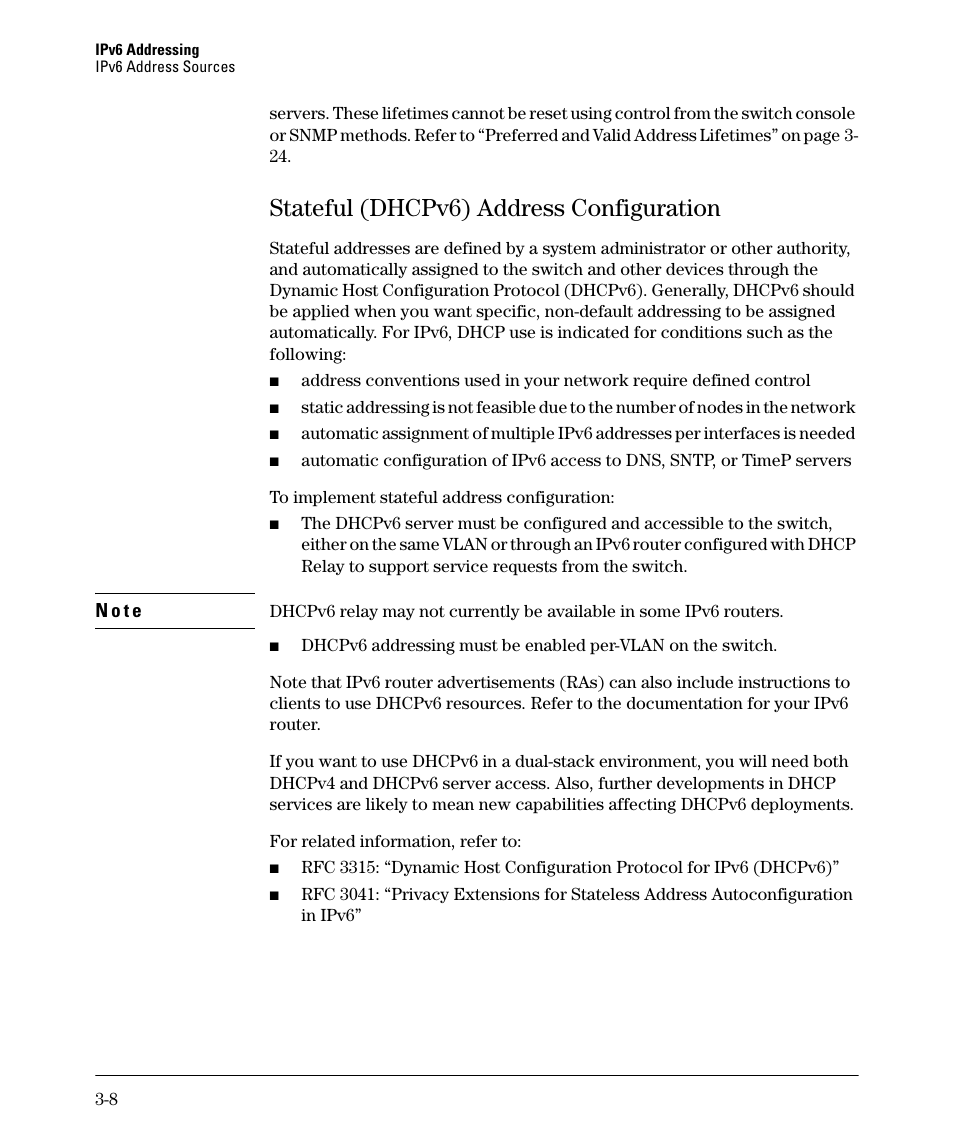 Stateful (dhcpv6) address configuration, Stateful (dhcpv6) address configuration -8 | HP 6200YL User Manual | Page 52 / 314