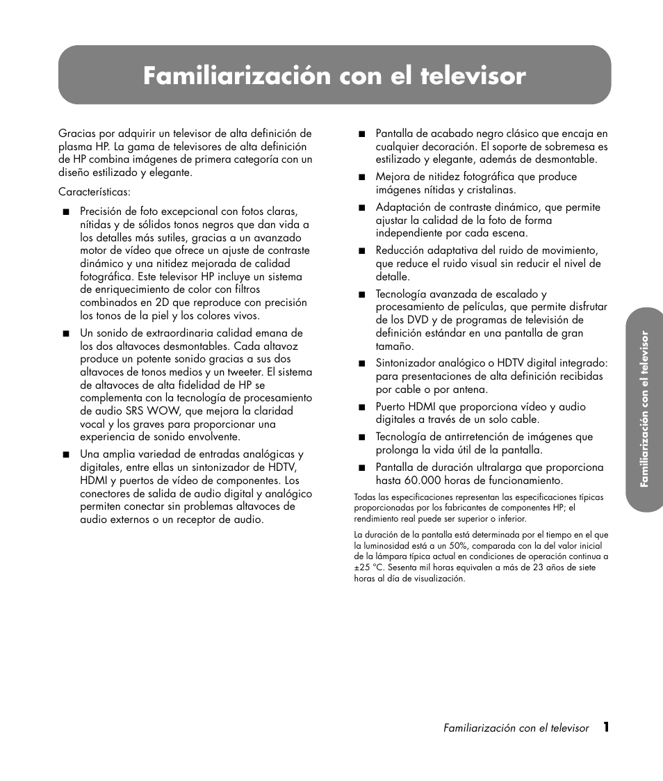 Familiarización con el televisor | HP PL4260N User Manual | Page 135 / 186
