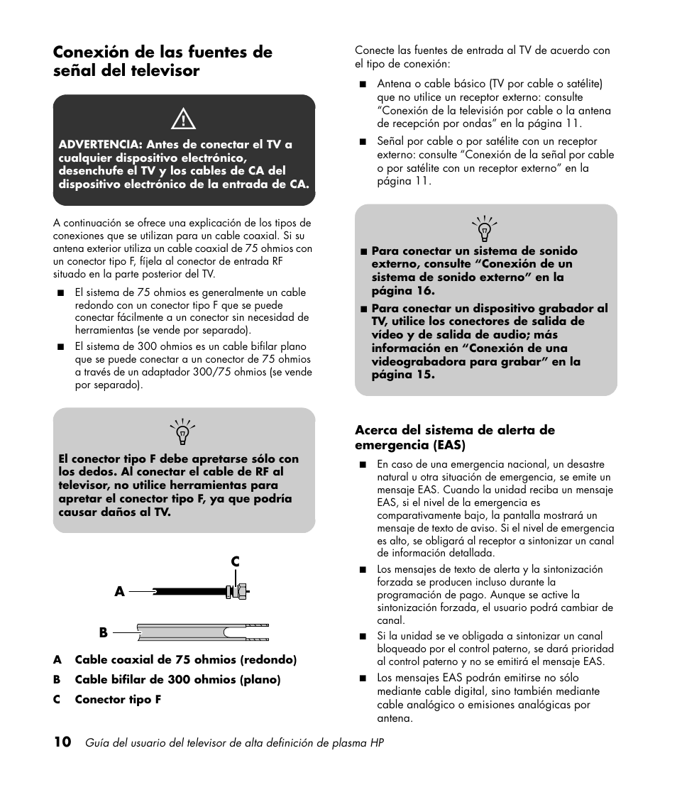 Conexión de las fuentes de señal del televisor | HP PL4260N User Manual | Page 144 / 186