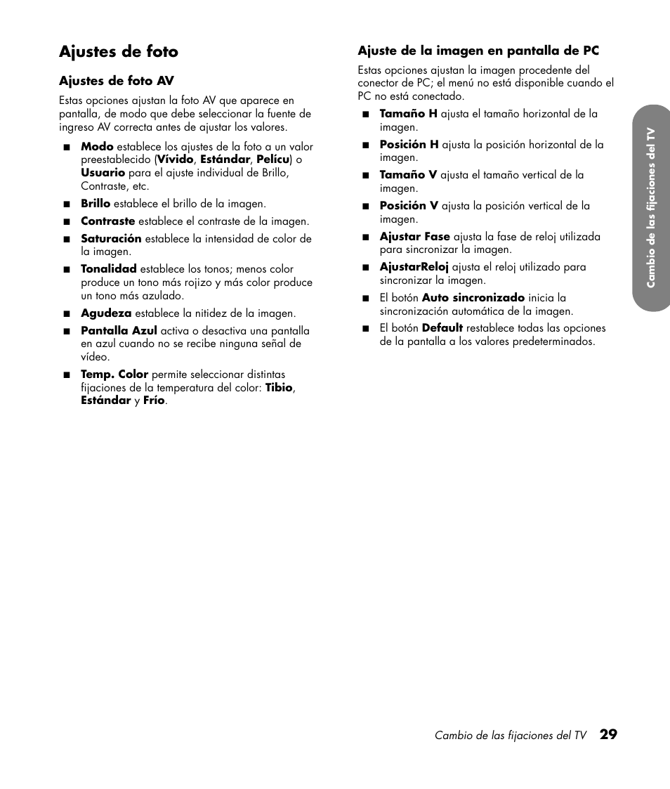 Ajustes de foto | HP PL4260N User Manual | Page 163 / 186