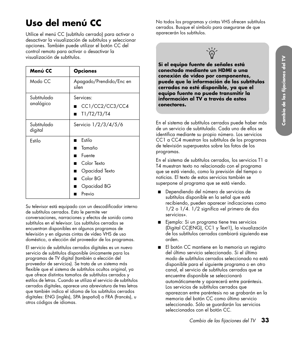 Uso del menú cc | HP PL4260N User Manual | Page 167 / 186