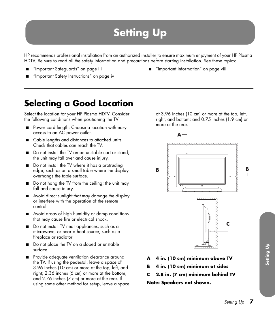 Setting up, Selecting a good location | HP PL4260N User Manual | Page 17 / 186