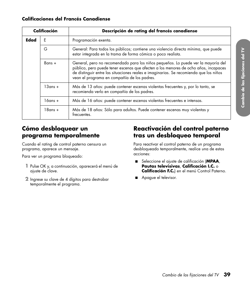 Cómo desbloquear un programa temporalmente | HP PL4260N User Manual | Page 173 / 186