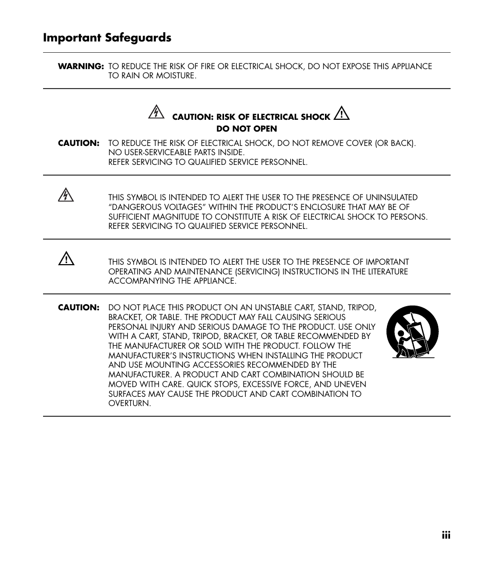 Important safeguards | HP PL4260N User Manual | Page 3 / 186
