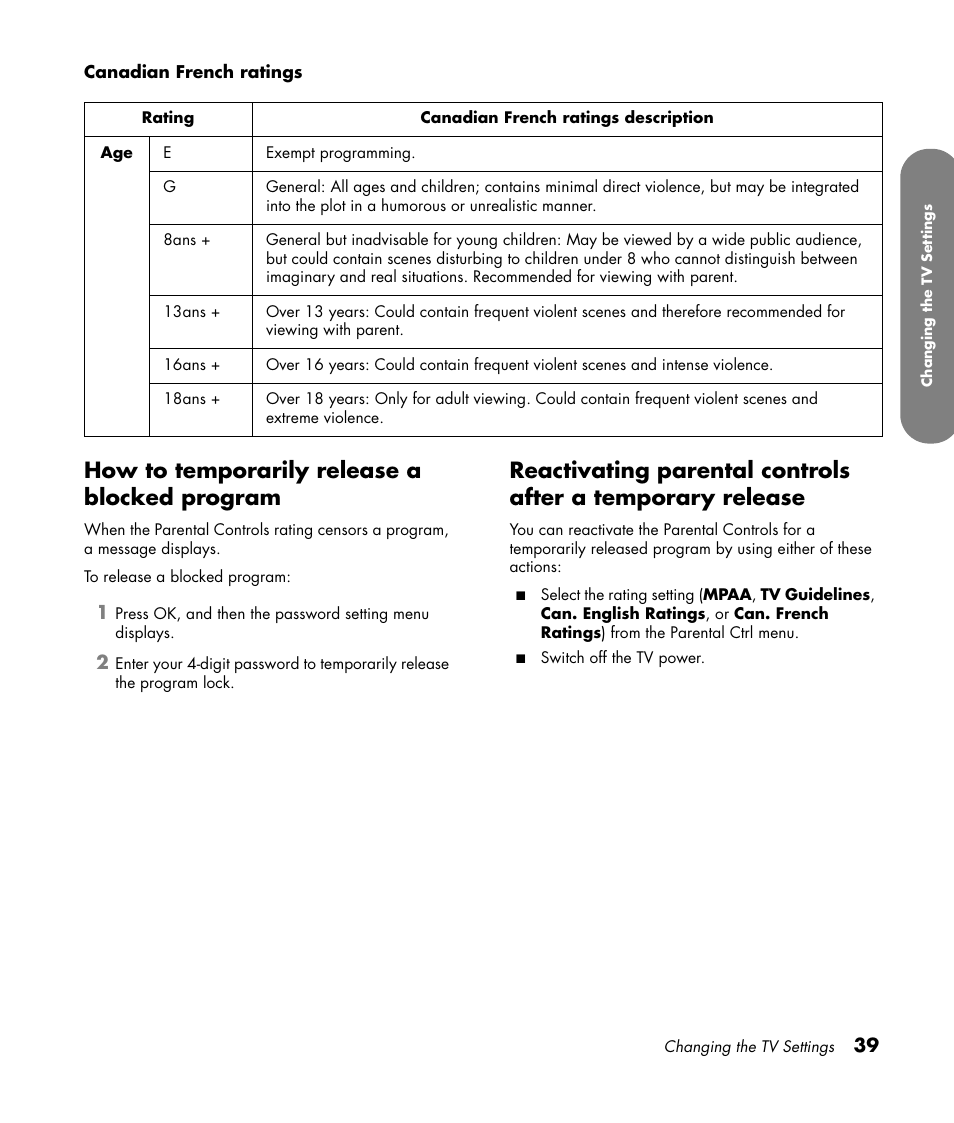 How to temporarily release a blocked program | HP PL4260N User Manual | Page 49 / 186