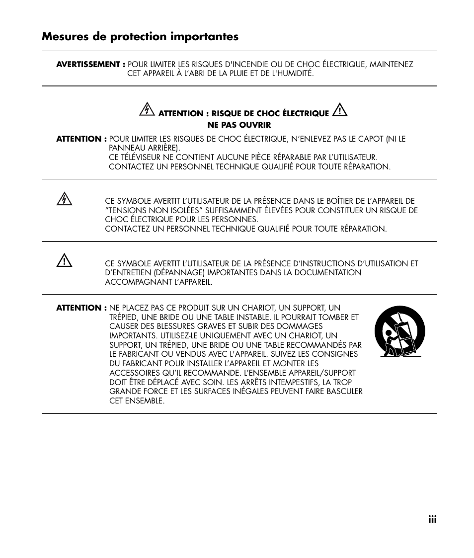 Mesures de protection importantes | HP PL4260N User Manual | Page 65 / 186