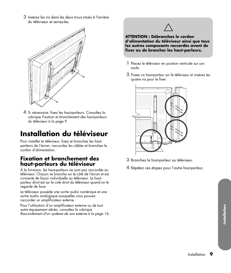 Installation du téléviseur | HP PL4260N User Manual | Page 81 / 186