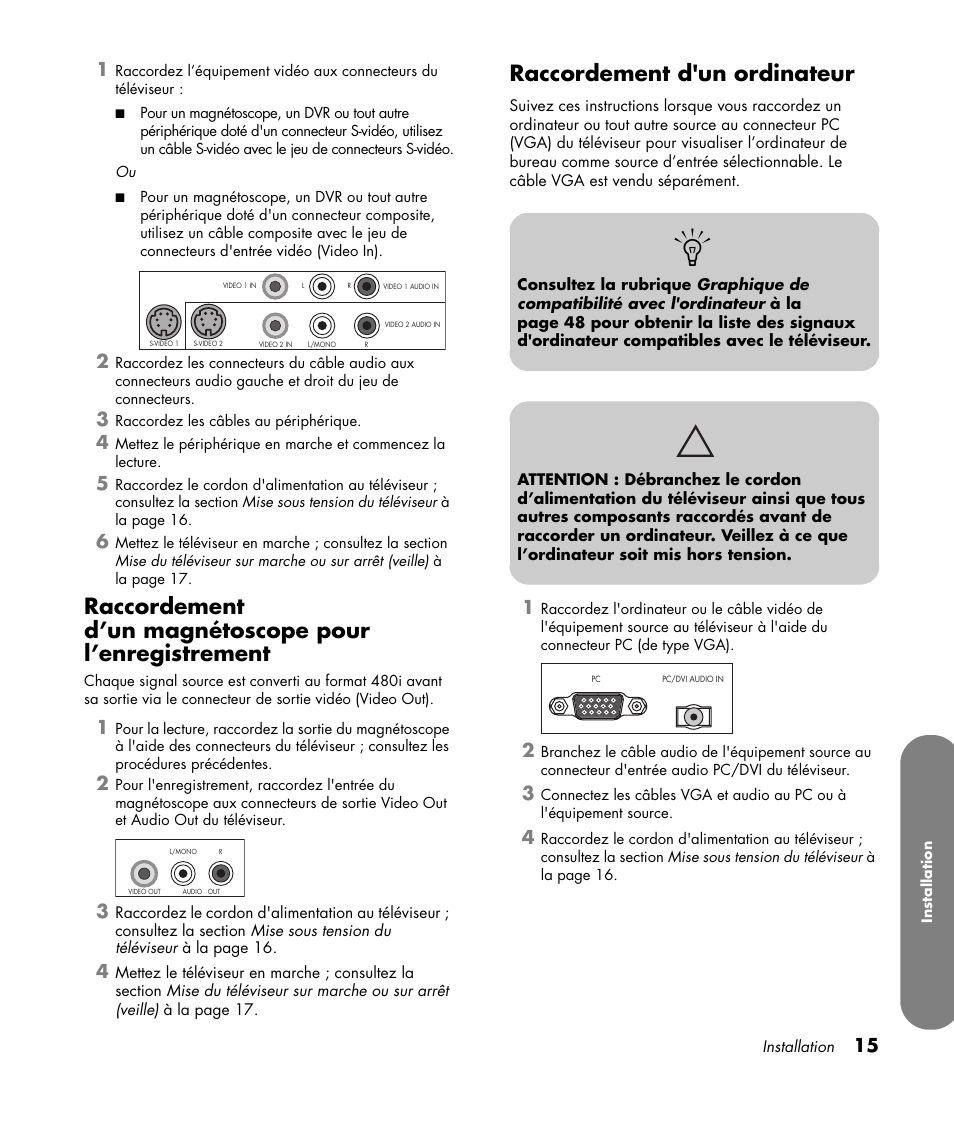 Raccordement d'un ordinateur | HP PL4260N User Manual | Page 87 / 186