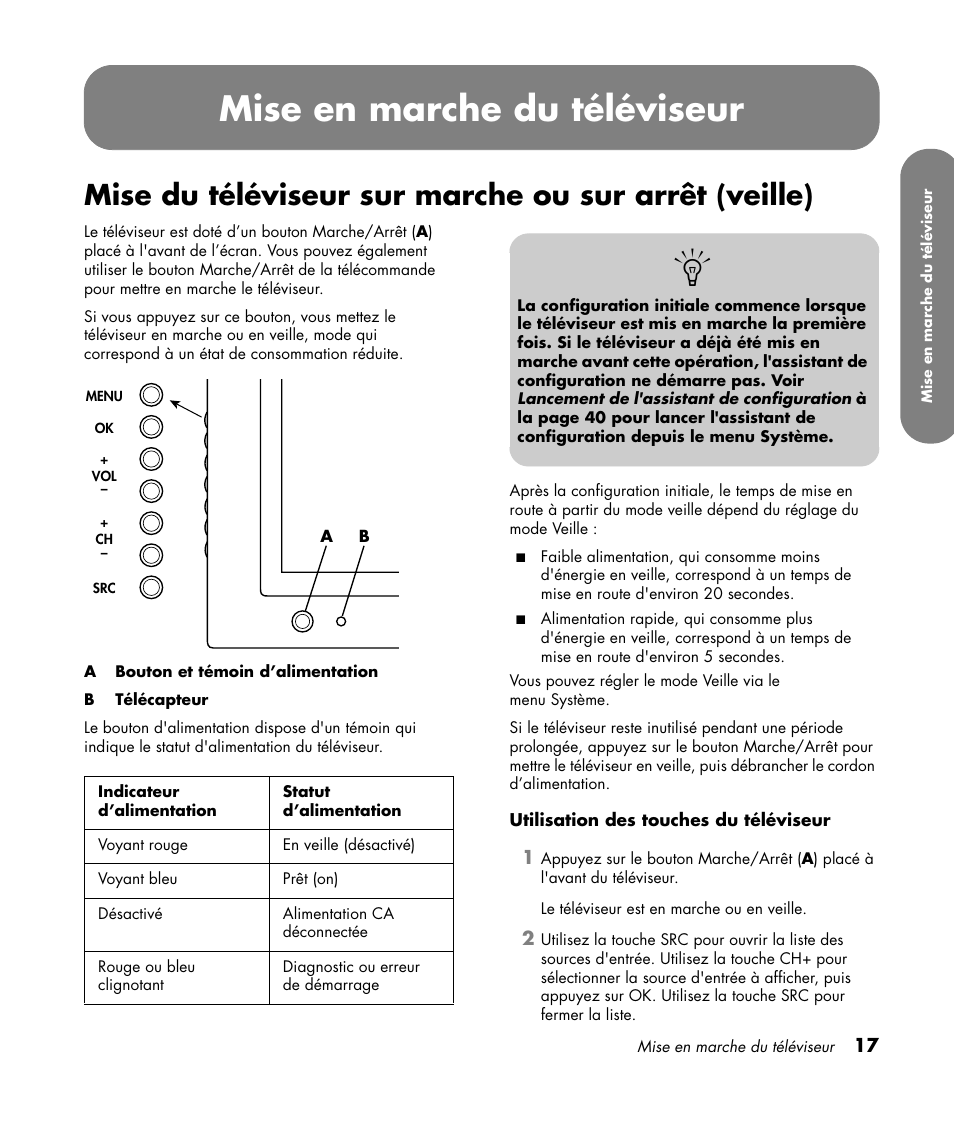 Mise en marche du téléviseur | HP PL4260N User Manual | Page 89 / 186