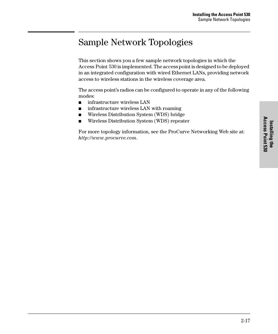 Sample network topologies | HP PROCURVE 530 User Manual | Page 35 / 114
