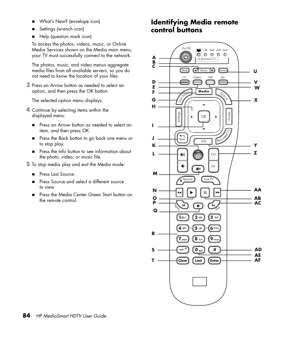 Identifying media remote control buttons | HP 1080p User Manual | Page 97 / 426