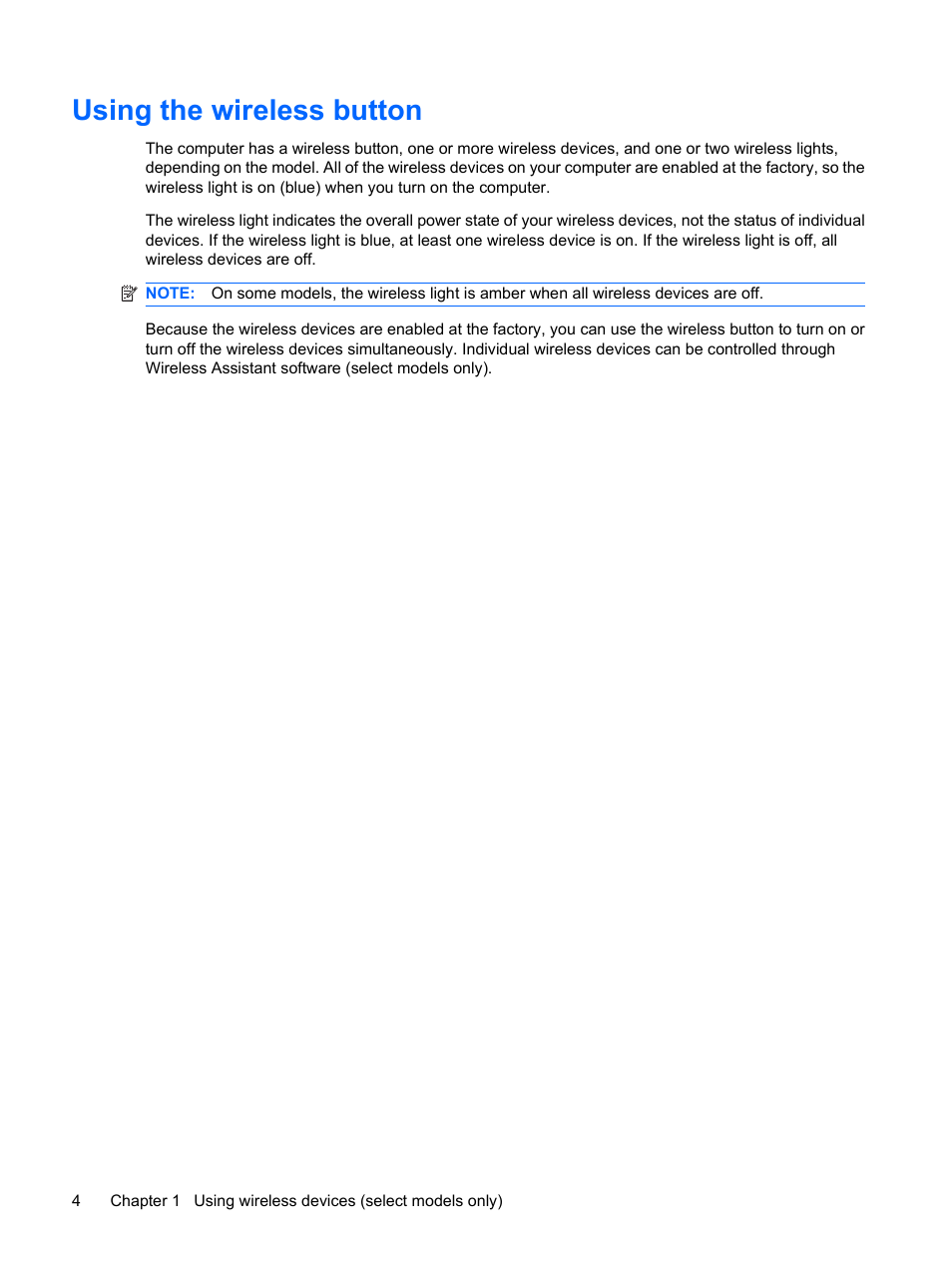 Using the wireless button | HP Wireless Device User Manual | Page 10 / 31