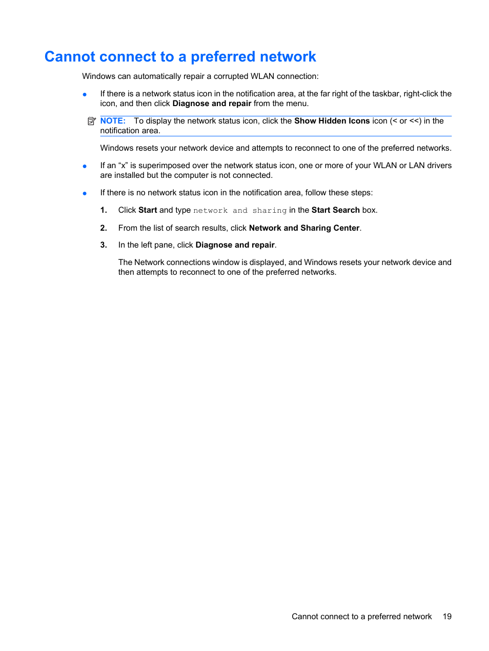 Cannot connect to a preferred network | HP Wireless Device User Manual | Page 25 / 31