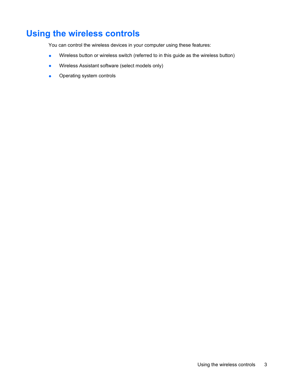Using the wireless controls | HP Wireless Device User Manual | Page 9 / 31
