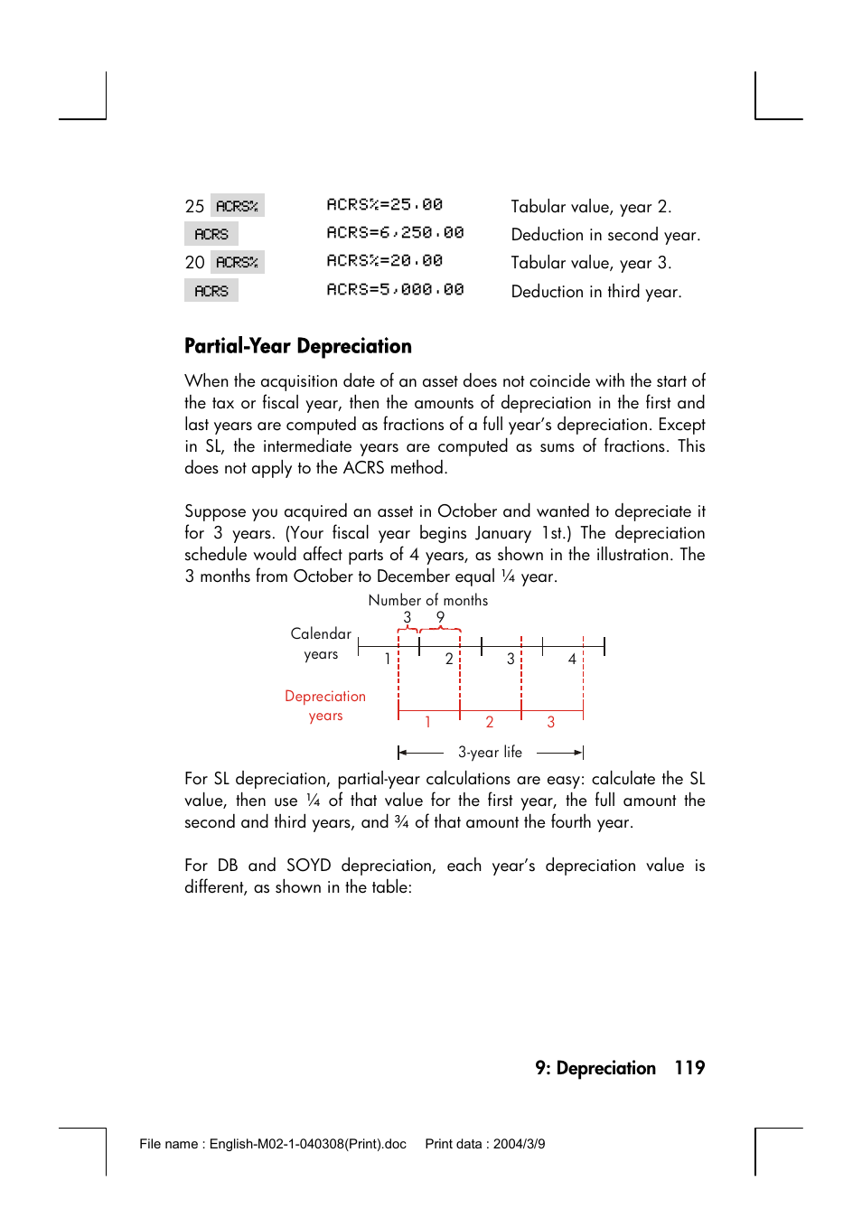Partial-year depreciation | HP 17bII+ User Manual | Page 119 / 310