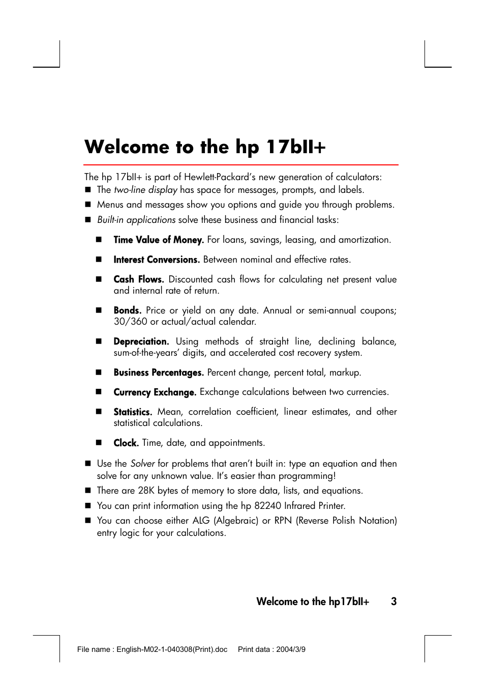 Welcome to the hp 17bii | HP 17bII+ User Manual | Page 3 / 310