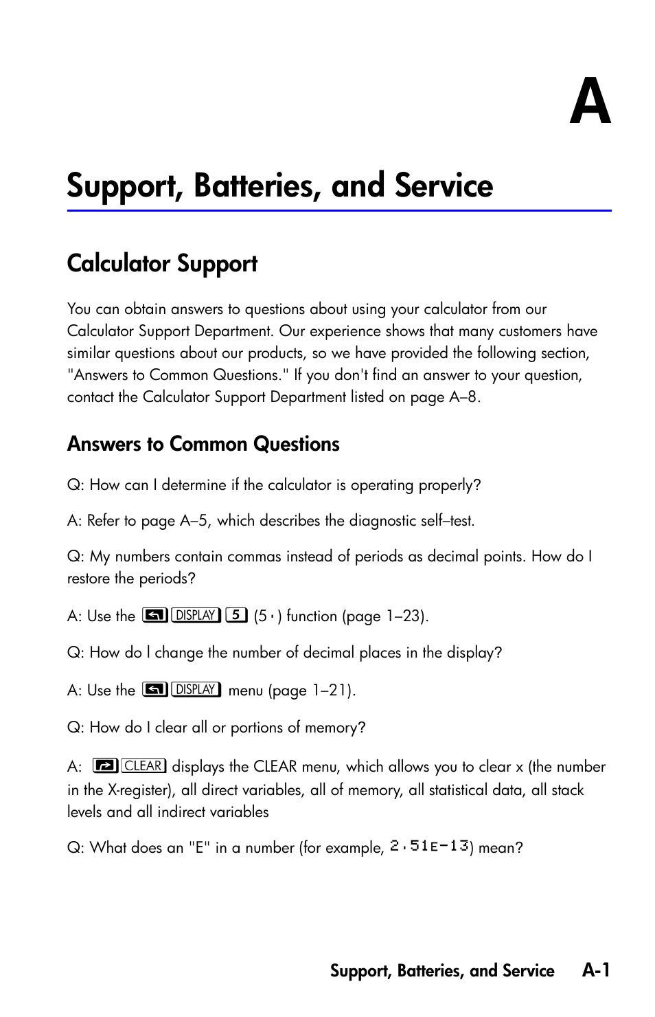 Support, batteries, and service, Calculator support, Answers to common questions | HP 35s Scientific Calculator User Manual | Page 287 / 382