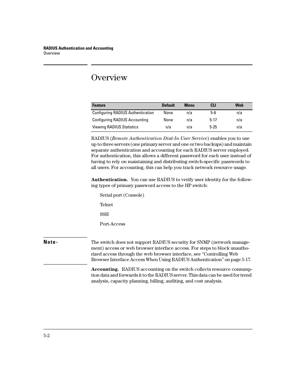 Overview, Authentication, Accounting | Overview -2 | HP 2800 User Manual | Page 102 / 300